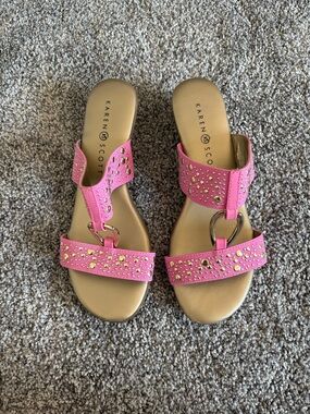 Karen Scott Hot Pink Studded Slide Sandals with Gold Rings
